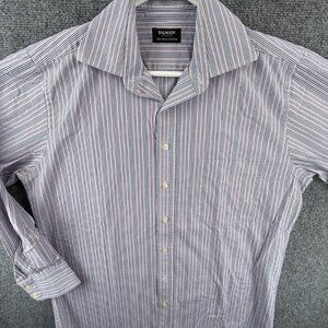 Balmain Striped Cotton 15.5 Long Sleeve Men Shirt Button Up Pocket Adult
